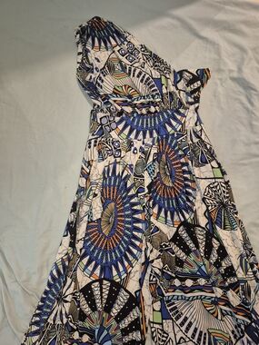 "Sale"  Women’s Blue & White Printed Halter Jumpsuit